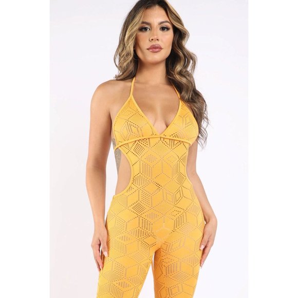 Women's Sexy Lace Cut Out Detailed Halter Jumpsuit Casual Party Club Pullover - Picture 11 of 11